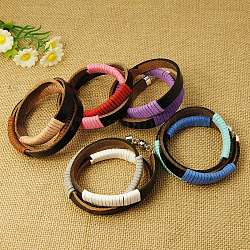 Bracelets de corde de cuir de vachette double enveloppe, avec cordon de suédine et laiton des fermoirs magnétiques, couleur mixte, 610x12mm