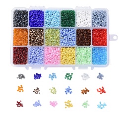 18 couleurs perles de rocaille en verre, mixedstyle, ronde, couleur mixte, 3mm, Trou: 1mm, à propos 500pcs / couleur, environ 9000 pcs / boîte
