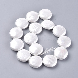 Shell Perlen Stränge, Flachrund, weiß, 25.5~26x8.5~10 mm, Bohrung: 0.5 mm, ca. 15 Stk. / Strang, 15.35 Zoll (39 cm)