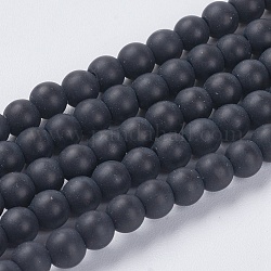 Chapelets de perles en pierre noire synthétique, ronde, mat, noir, 4mm, Trou: 1mm, Environ 93 pcs/chapelet, 14.6 pouce