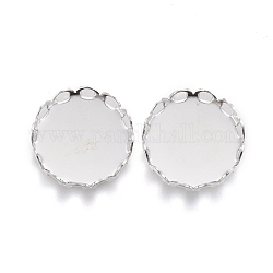304 Stainless Steel Cabochon Settings, Lace Edge Bezel Cups, Flat Round, Silver, Tray: 10mm, 11x3mm