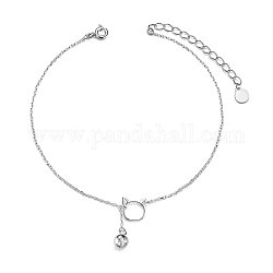 Shegrace 925 bracelet de cheville à breloque chaton en argent sterling, tête de chat et petite cloche, platine, 7-7/8 pouce (20 cm)