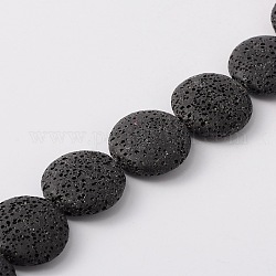 Brins de perles de pierre de lave naturelle, plat rond, teinte, noir, 25~27x7~8mm, Trou: 1mm, Environ 14 pcs/chapelet, 14.5 pouce
