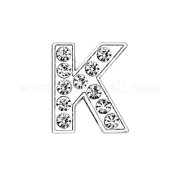 Eco-Friendly Zinc Alloy Slide Charms, with Rhinestone, Platinum Plated, Letter, Crystal, Letter.K, 12mm, Hole: 1.5x7.9mm