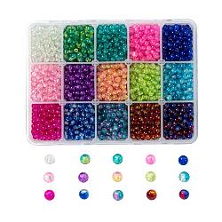 Spray Painted Crackle Glass Beads Strands, Round, Mixed Color, 4mm, Hole: 1.1~1.3mm, 15 Colors, 200pcs/color, 3000pcs/box