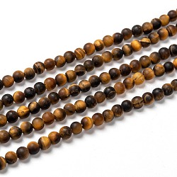 Natural Frosted Tiger Eye Round Bead Strands, Grade A, 4mm, Hole: 1mm, about 87~93pcs/strand, 14.9~15.6 inch
