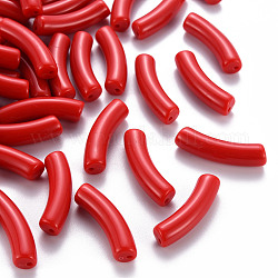 Perles acryliques opaques, tube incurvé, rouge, 32x9.5x8mm, Trou: 1.8mm, environ 330 pcs/500 g