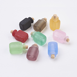 Handmade Lampwork Perfume Bottle Pendants, Essential Oil Bottle, Frosted, Cuboid, Mixed Color, 28.5~29mm, Hole: 5.5mm, Bottle Capacity: 0.5~1ml(0.017~0.03 fl. oz)