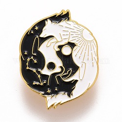 Double Wolf and Great Harmony Enamel Pin, Animal Alloy Badge for Backpack Clothes, Golden, Black, 26x34x1.7mm, Pin: 1.2mm