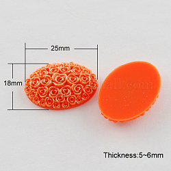 Resin Cabochons, with Glitter Powder, Oval with Rose, Dark Orange, 25x18x5~6mm