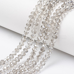 Chapelets de perles en verre transparent électrolytique, demi gris, facette, rondelle, clair, 6x5mm, Trou: 1mm, Environ 85~88 pcs/chapelet, 16.1~16.5 pouce (41~42 cm)