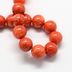 Natural Dyed Yellow Jade Gemstone Bead Strands, Round, Tomato, 6mm, Hole: 1mm, about 66pcs/strand, 15.7 inch