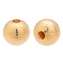 Perlas de latón chapado con textura de larga duración, sin níquel, redondo, real 18k chapado en oro, 5mm, agujero: 1 mm, 100 unidades / caja