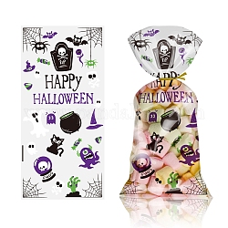 50 bolsa de plástico transparente para dulces de Halloween., regalos de fiesta de bolsa de regalo de halloween, rectángulo con el patrón de cráneo, púrpura, 27x13x0.01 cm