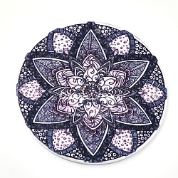 Gros pendentifs en bois imprimés, teinte, plat et circulaire avec fleur, colorées, 60x2.5mm, Trou: 1.5mm