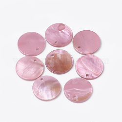 Süßwasser Muschel Anhänger, gefärbt, Flachrund, Flamingo, 16x1.5~2 mm, Bohrung: 1.4 mm