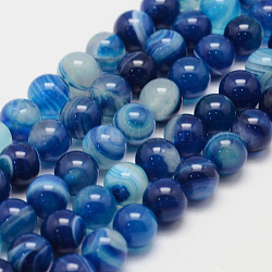 Natural Striped Agate/Banded Agate Bead Strands, Round, Grade A, Dyed, Dodger Blue, 8mm, Hole: 1mm, about 47~48pcs/strand, 14.5 inch
