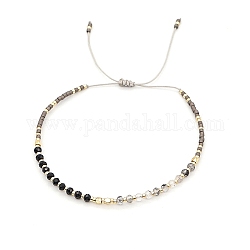 Armbänder aus geflochtenen Perlen aus natürlichem Obsidian und Glassamen, verstellbare Armband, Grau, keine Größe