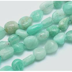 Chapelets de perles en amazonite naturelle, pierre roulée, pépites, 6~8mm, Trou: 0.8mm, Environ 45~47 pcs/chapelet, 15.7 pouce (40 cm)