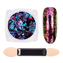 Nail Art Glitter Flakes, Starry Sky/Mirror Effect, Iridescent Glitter Flakes, with One Brush, Dark Blue, 30x30x17mm, about 0.3g/box