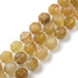 Natürliche Achat Perlen Stränge, facettierte Doppelkegel-Trommelperlen, mit Glasperlen, gefärbt, golden, 12x11 mm, Bohrung: 1.2 mm, ca. 27 Stk. / Strang, 14.49 Zoll (36.8 cm)