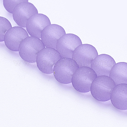 Chapelets de perles en verre transparent, mat, ronde, support violet, 4mm, Trou: 1.1~1.6mm, Environ 200 pcs/chapelet, 31.4 pouce