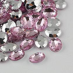 Taiwan Acrylic Rhinestone Cabochons, Pointed Back Rhinestone, Faceted, Oval, Pale Violet Red, 30x21x8.5mm
