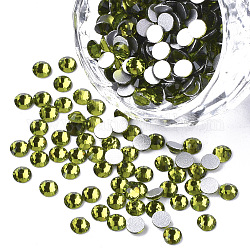Cabochons de strass à dos plat en verre, dos plaqué, facette, demi-rond, olivine, ss4, 1.5~1.6x1 mm, environ 1440 PCs / sac