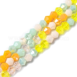 Chapelets de perles en verre électroplaqué, opaque et transparent et plaqué couleur ab, facette, Toupie, jaune, 4x4.5mm, Trou: 0.9mm, Environ 94~95 pcs/chapelet, 13.86'' (35.2 cm)