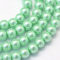 Backen gemalt pearlized Glasperlen runden Perle Stränge, hellgrün, 10~11 mm, Bohrung: 1.5 mm, ca. 85 Stk. / Strang, 31.4 Zoll1.5 mm