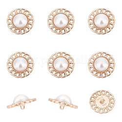 Nbeads 12 pieza de botones de perlas de metal con forma de flor de 25 mm, Botón de vástago de perla de imitación acrílica, botones artesanales de costura ahuecados, decoración para álbum de recortes diy, adornos de vestir para ropa, dorado