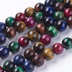 Natürlichen Tigerauge Perlen Stränge, Runde, Mischfarbe, 10 mm, Bohrung: 1 mm, ca. 19 Stk. / Strang, 7.8 Zoll