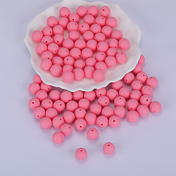 Round Silicone Focal Beads, Chewing Beads For Teethers, DIY Nursing Necklaces Making, Hot Pink, 15mm, Hole: 2mm