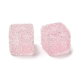 Abalorios de resina, con diamante de imitación, cubo drusa, rosa perla, 16x16x16mm, agujero: 3.6 mm