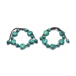 Bracelets de perles tressées en turquoise synthétique, avec cordon en nylon, coeur et rond, 1-3/4 pouce (4.5 cm)