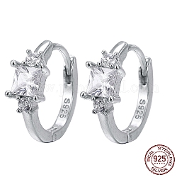 925 серебряная серьга-кольцо с родиевым покрытием, с с 925 маркой, прямоугольные, платина, 12x4 мм, штифты : 0.6 мм