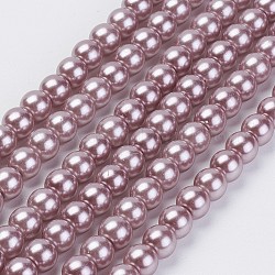 Brins de perles de verre teints écologiques, Grade a, ronde, cordon en coton fileté, brun rosé, 6mm, Trou: 1.2~1.5mm, Environ 70 pcs/chapelet, 15.7 pouce