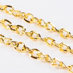 Iron Side Twisted Chain, with Spool, Unwelded, Lead Free & Nickel Free, Golden Color, Size: Chains: about 5mm long, 4mm wide, 0.9mm thick, about 328.08 Feet(100m)/roll