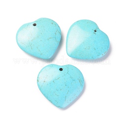 Синтетические бирюзовые подвески, окрашенные, сердце, голубой, 40x40x11 мм, отверстие : 3 мм