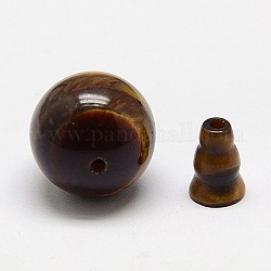 Naturale occhio di tigre perle buddista, 3 perline buco guru, perle forate a T., grado ab, accessori di gioielli Budda, verga d'oro scuro, tondo: 8 mm, Foro: 1~2 mm, cap: 8~10x10mm, Foro: 1~2 mm
