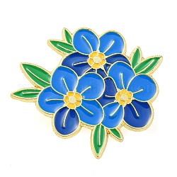 Flower Theme Enamel Pins, Golden Zinc Alloy Brooches for Backpack Clothes Women, Dodger Blue, 26x30x1mm