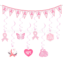 Ahandmaker decoraciones de concientización sobre el cáncer de mama, Banderín de cinta rosa, pancartas para colgar en la pared, esperanza, mariposa, pájaro, remolinos, conjunto para fiesta de concientización sobre el cáncer de mama, recaudación de fondos, accesorios para eventos de caridad