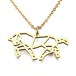 201 Stainless Steel Pendant Necklaces, with Cable Chains, Horse, Golden, 17.5 inch~17.9 inch(44.5~45.5cm), 1.5mm, Horse: 17x30x1mm