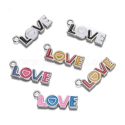 Valentines Gift Idea Alloy Enamel Pendants, Lead Free and Cadmium Free, Word Love, Platinum Color, Mixed Color, 32x11x2mm, Hole: 3mm