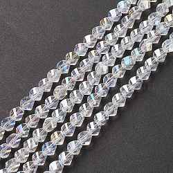 Chapelets de perles en verre électroplaqué, de couleur plaquée ab , facette, torsion, clair ab, 8x8x8mm, Trou: 1mm
