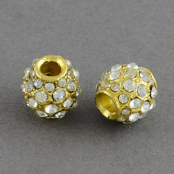 Golden Metal Color Alloy Rhinestone Beads, Drum, 10x11mm, Hole: 3.5mm