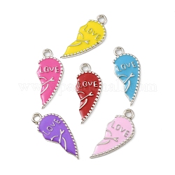 CCB Plastic Enamel Pendants, Platinum, Broken Heart with Word Love Charms, Mixed Color, 34x15x2mm, Hole: 2.5mm