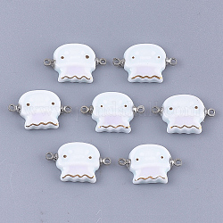 Handmade Porcelain Links connectors, Bright Glazed Porcelain, with Brass Findings, Jellyfish, Platinum, Colorful, 21x13x3.5mm, Hole: 1.5mm