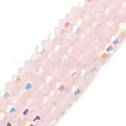 Backen lackierte Glasperlenstränge, Nachahmung Opalite, facettiert, ab Farbe plattiert, Doppelkegel, rosa, 4.5x4 mm, Bohrung: 0.8 mm, ca. 88~89 Stk. / Strang, 13.11'' (33.3 cm)