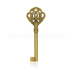 Tibetan Style Alloy Skeleton Key Big Pendants, Nickel Free, Antique Bronze, 89x32x7mm, Hole: 3mm